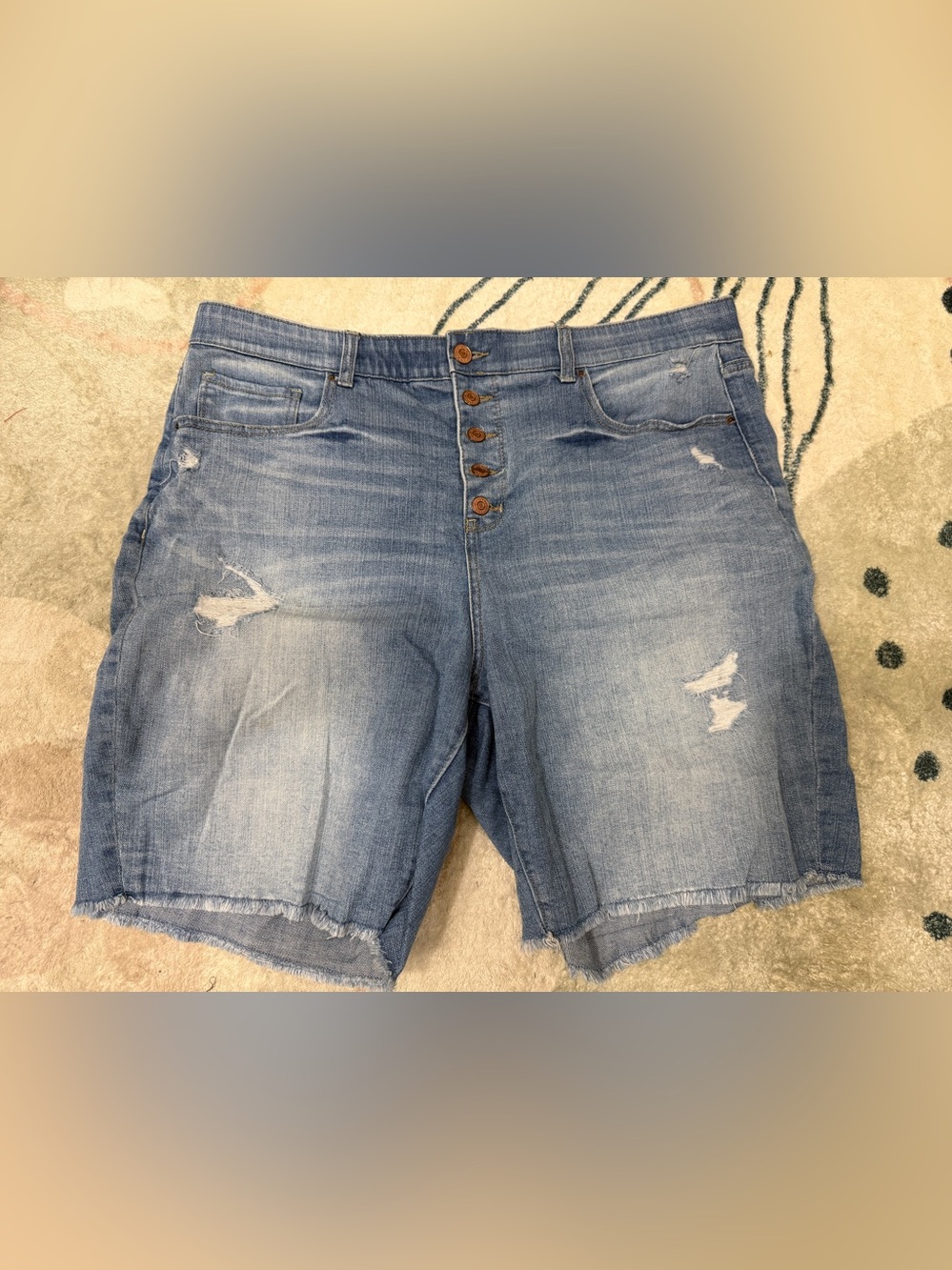 Terra & Sky Light Blue Distressed Button-Fly Denim Shorts